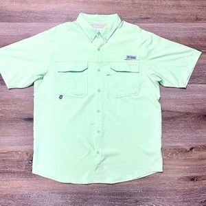 Columbia PFG Fishing Shirt Omni Sheild Large Blood N Guts Green Vented Great Con